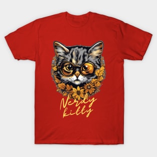 Nerdy Kitty Delight: Funny Aesthetic Smart Cat Art for Cat Lovers T-Shirt